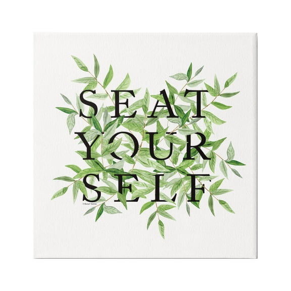 Stupell Seat Yourself Botanical Leaf Bathroom Typography Painting Gallery Wrapped Canvas Print Wall Art