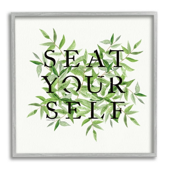 Stupell Seat Yourself Botanical Leaf Bathroom Typography Painting Gray Framed Art Print Wall Art