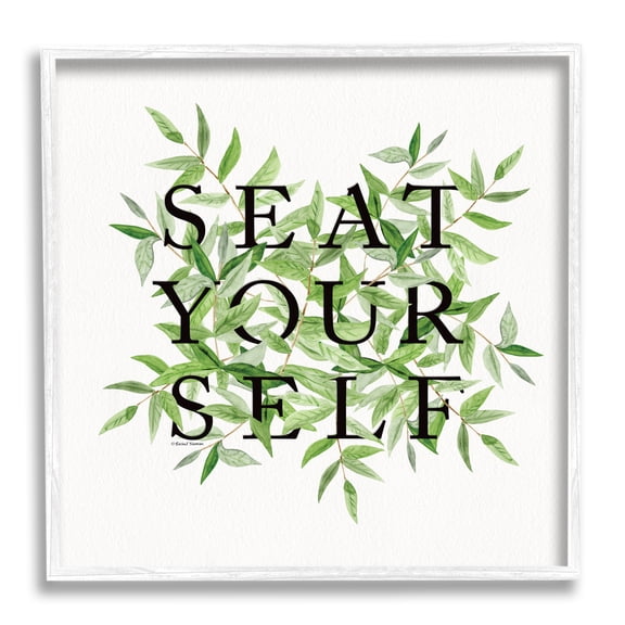 Stupell Seat Yourself Botanical Leaf Bathroom Typography Painting White Framed Art Print Wall Art
