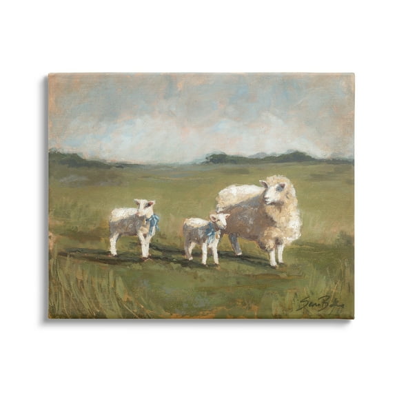 Stupell Sheep & Lamb Family Rural Grazing Animals & Insects Painting Gallery Wrapped Canvas Print Wall Art