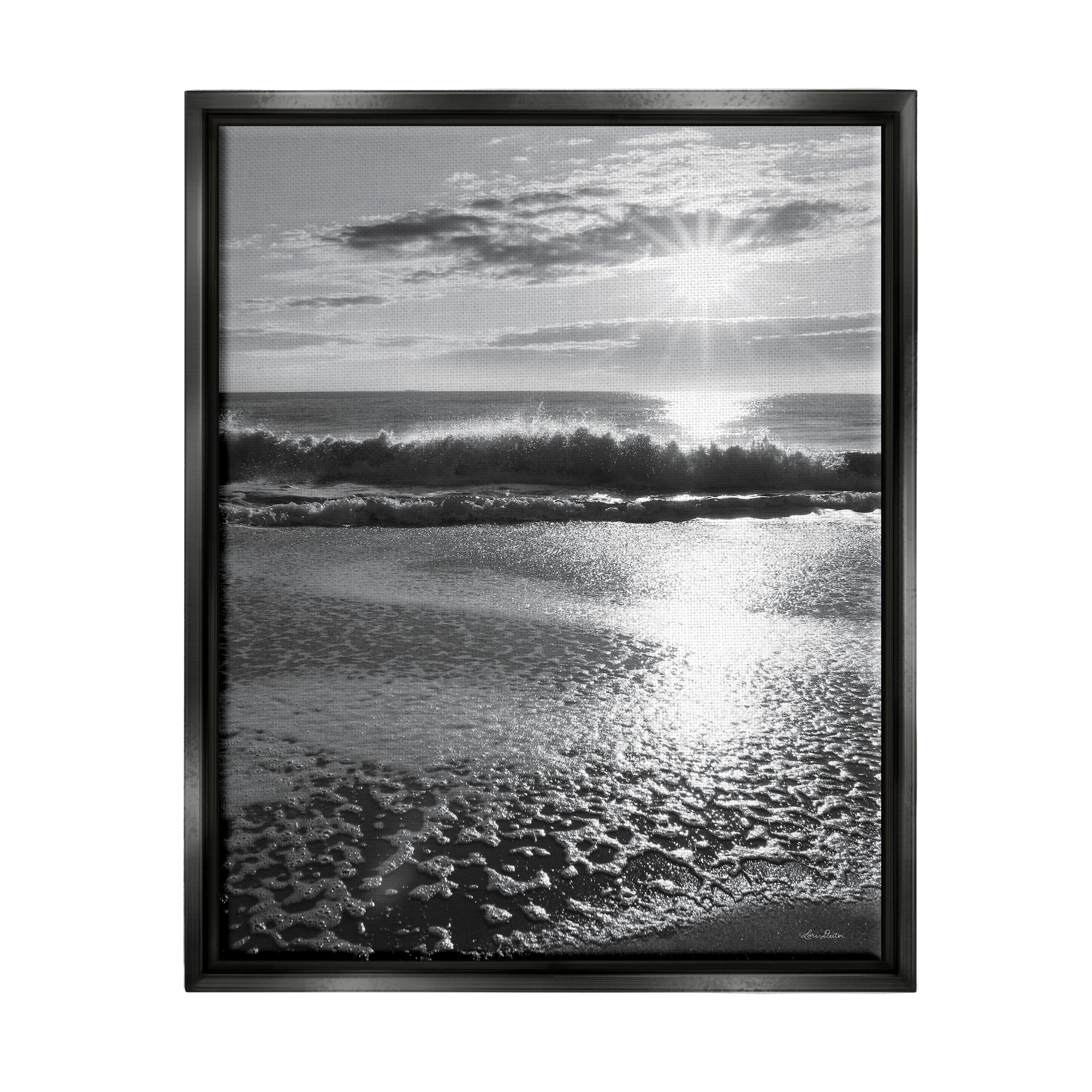 Stupell Shining Sun Beach Foam Reflection Landscape Photography Black Floater Framed Art Print Wall Art