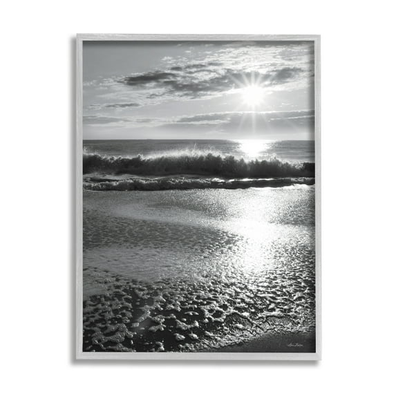 Stupell Shining Sun Beach Foam Reflection Landscape Photography Gray Framed Art Print Wall Art