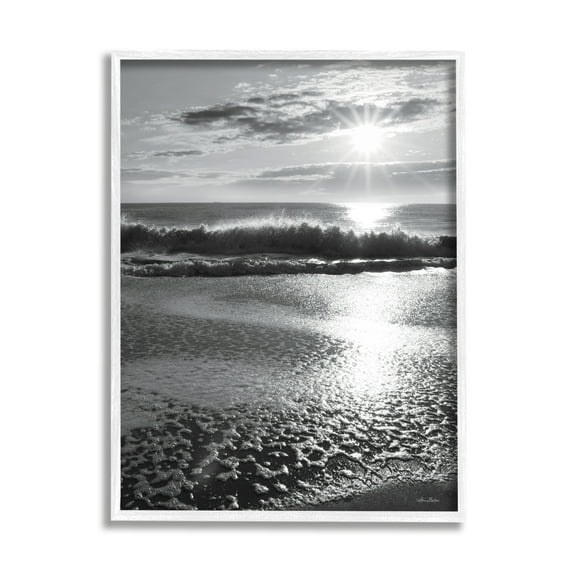 Stupell Shining Sun Beach Foam Reflection Landscape Photography White Framed Art Print Wall Art