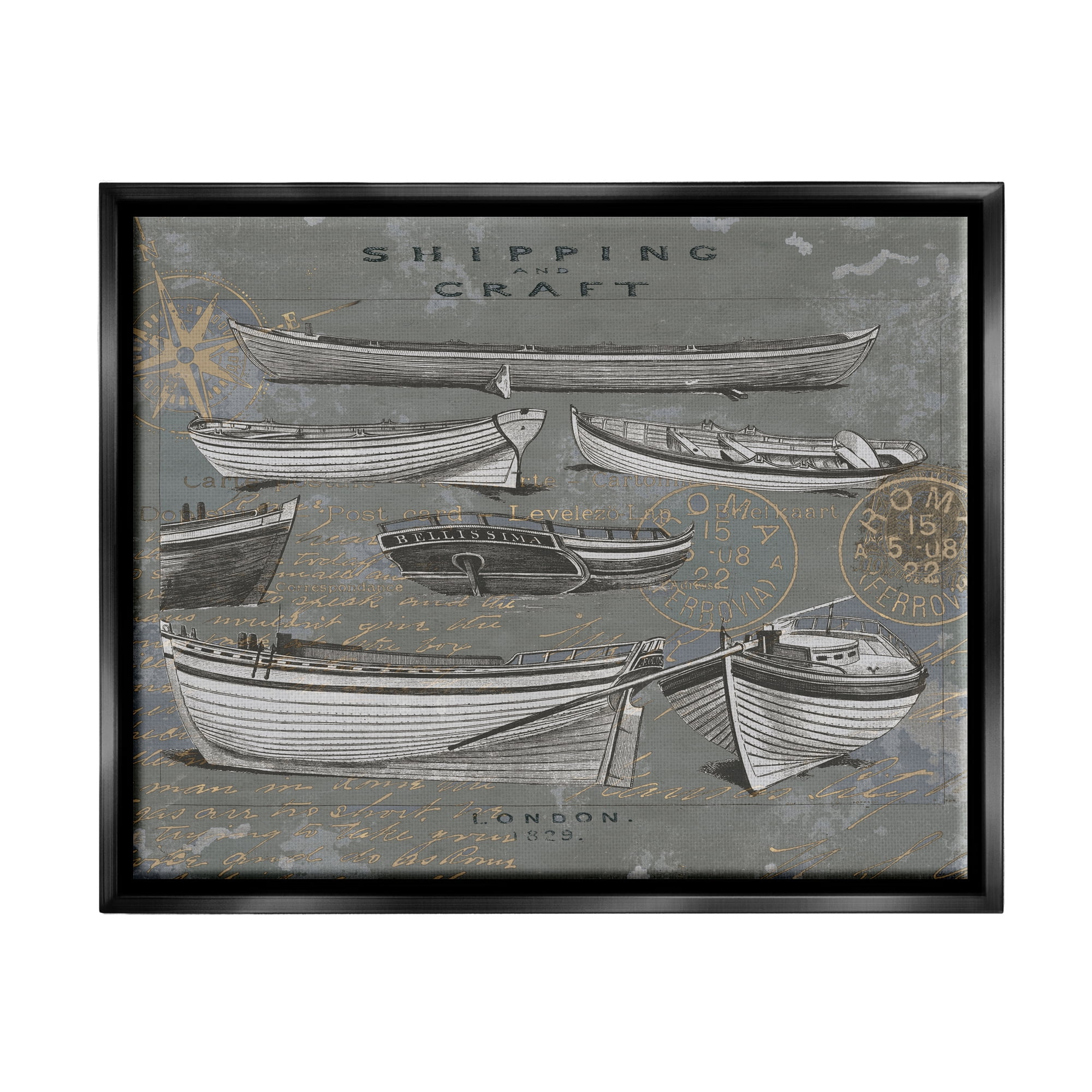 Stupell Shipping & Craft Various Boats Diagram Transportation Painting Black Floater Framed Art Print Wall Art