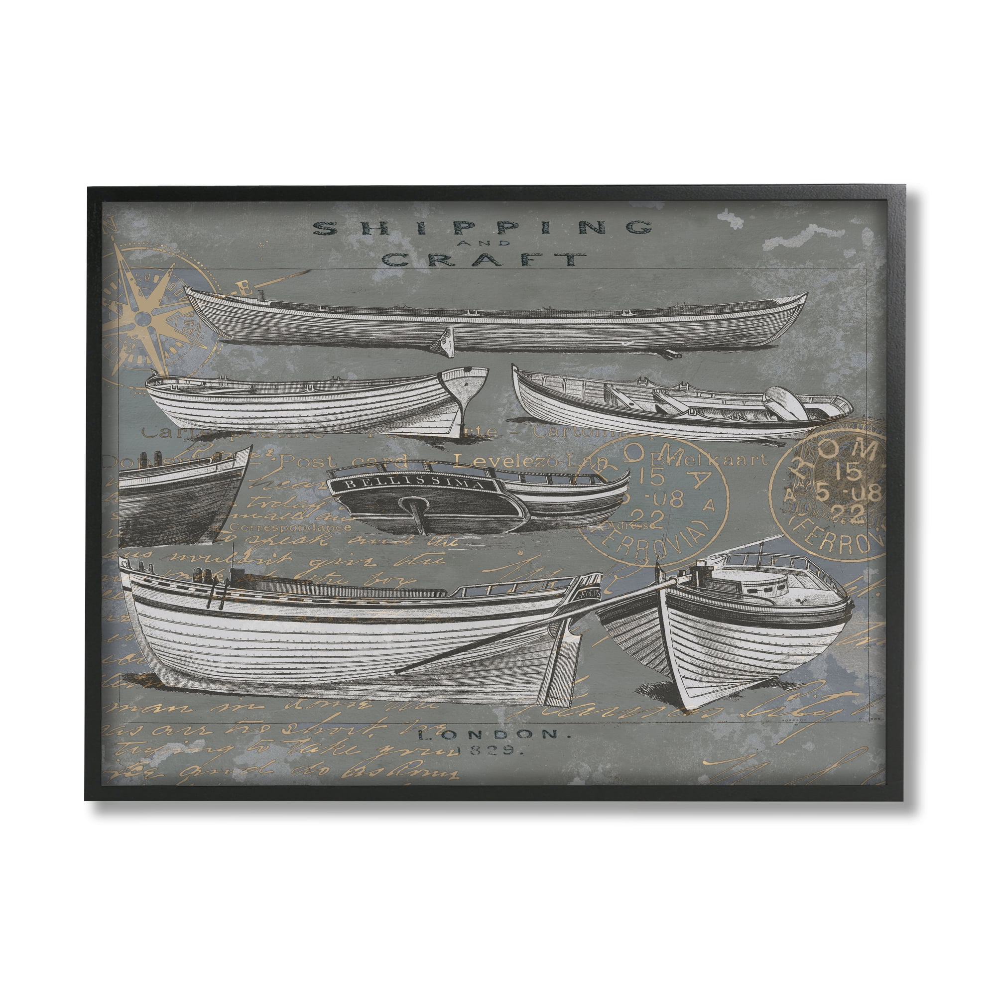 Vintage Boat Diagram Print on Canvas with Black Frame