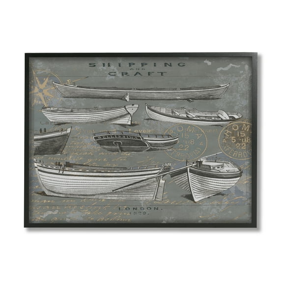 Stupell Shipping & Craft Various Boats Diagram Transportation Painting Black Framed Art Print Wall Art