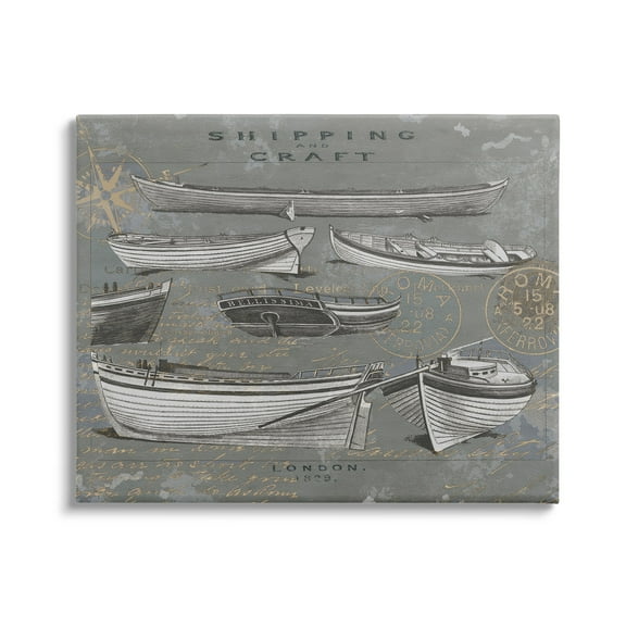 Stupell Shipping & Craft Various Boats Diagram Transportation Painting Gallery Wrapped Canvas Print Wall Art