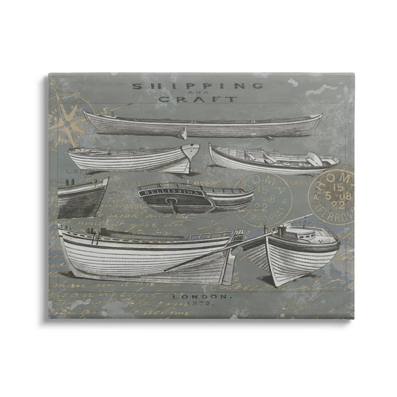 Stupell Shipping & Craft Various Boats Diagram Transportation Painting Gallery Wrapped Canvas Print Wall Art