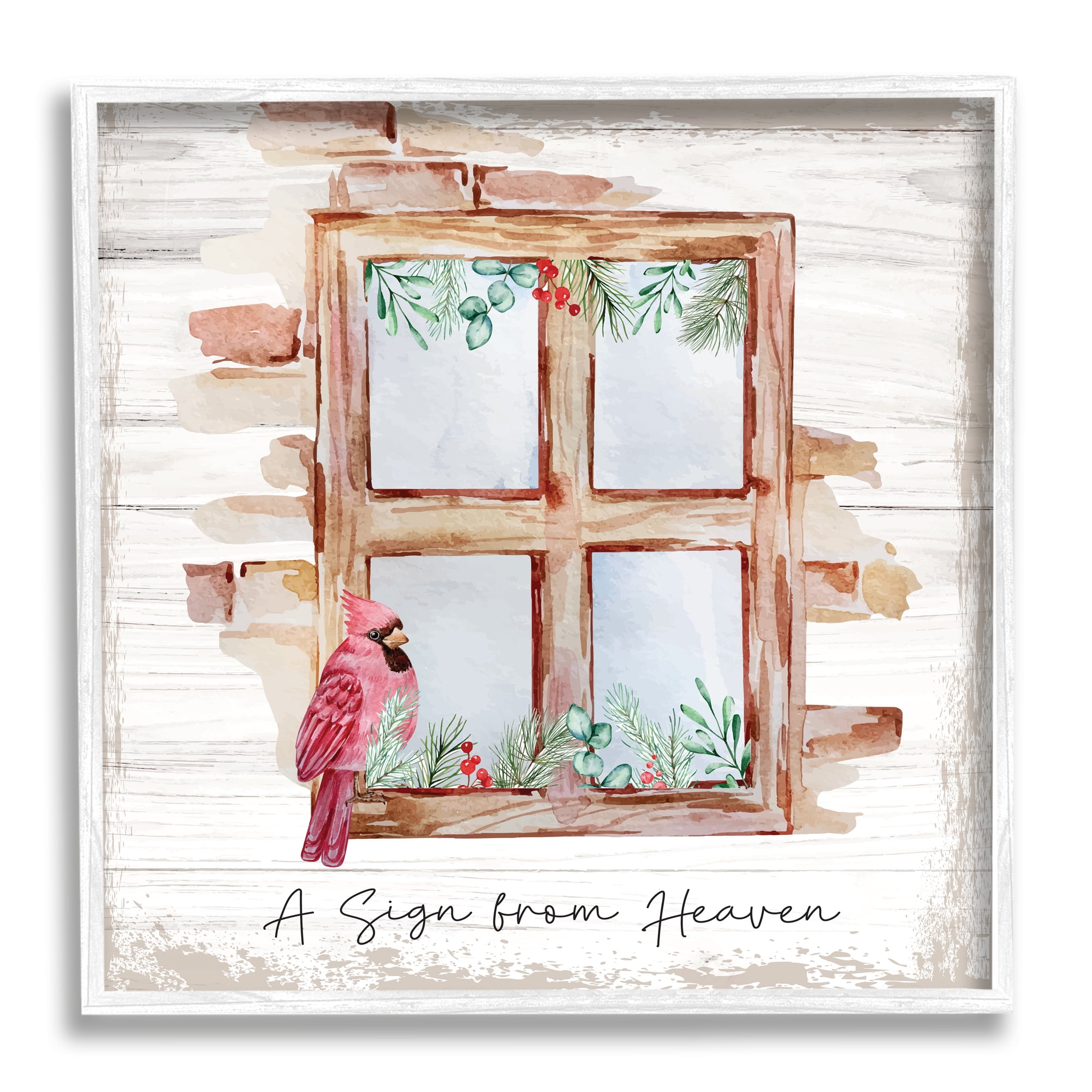 Stupell Sign From Heaven Perched Cardinal Animals & Insects Painting White Framed Art Print Wall Art
