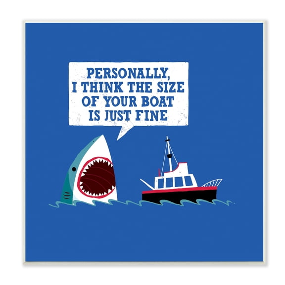 Stupell Industries Silly Shark Eating Boat Ship Blue Ocean Waves Wood Wall Art, 12 x 12, Design by Michael Buxton