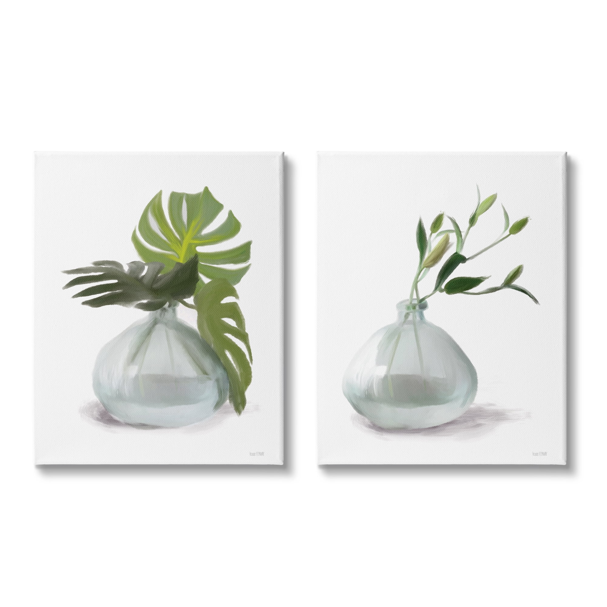 Stupell Simple Monstera Plant Leaf Sprigs Botanical & Floral Painting Gallery Wrapped Canvas Print Wall Art, Set of 2