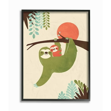Stupell Sloth Family Minimal Green Blue Brown and Red Framed Wall Art, 11x14, Design By Artist Jay Fleck - Multi-color 16 x 20