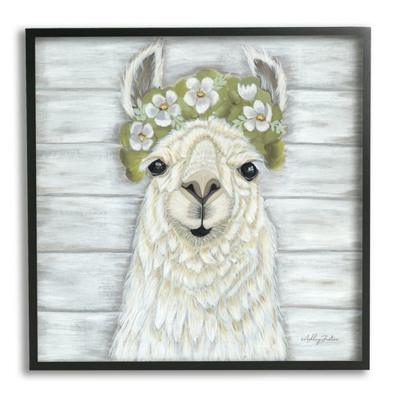 Stupell Smiling Llama Country Floral Blooms Animals & Insects Painting Black Framed Art Print Wall Art