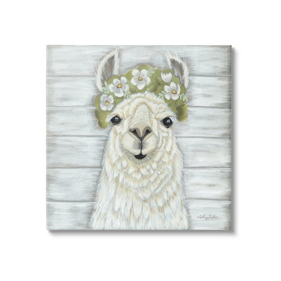 Stupell Smiling Llama Country Floral Blooms Animals & Insects Painting Gallery Wrapped Canvas Print Wall Art