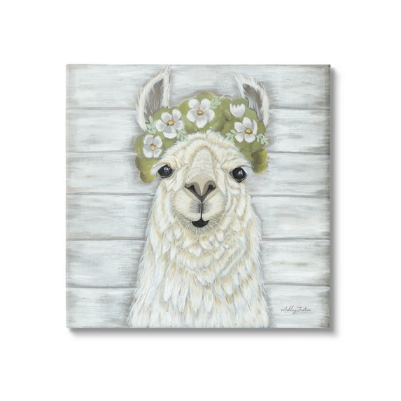 Stupell Smiling Llama Country Floral Blooms Animals & Insects Painting Gallery Wrapped Canvas Print Wall Art