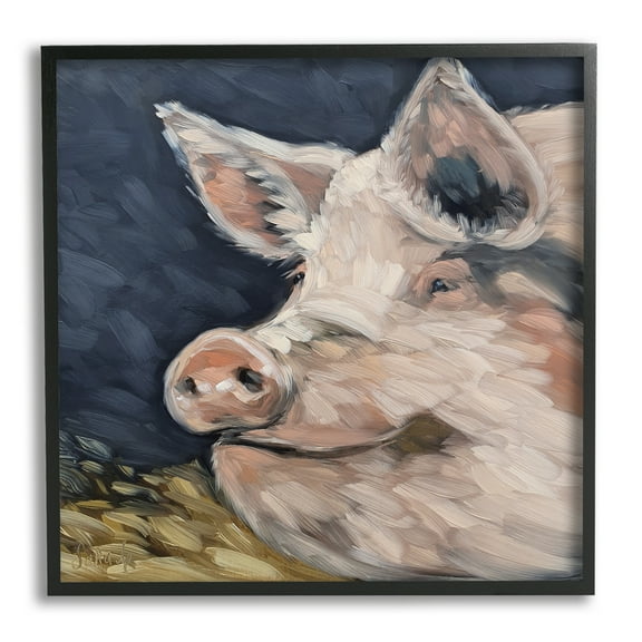 Stupell Smiling Pig Farmhouse Animal Animals & Insects Painting Black Framed Art Print Wall Art