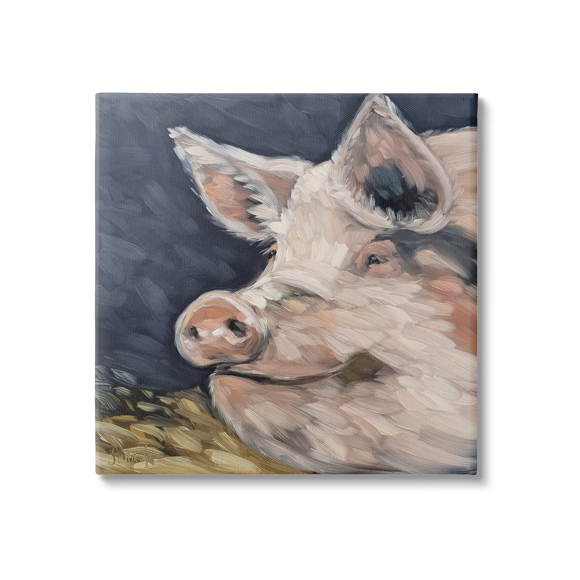 Stupell Smiling Pig Farmhouse Animal Animals & Insects Painting Gallery Wrapped Canvas Print Wall Art