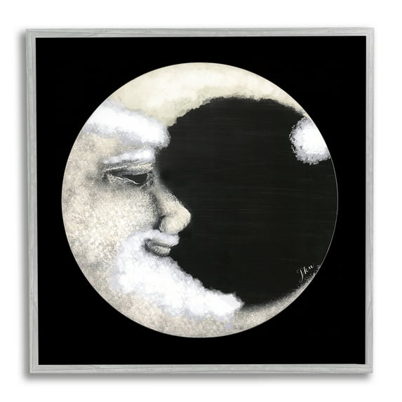 Stupell Smiling Round Moon Face Landscape Painting Gray Framed Art Print Wall Art