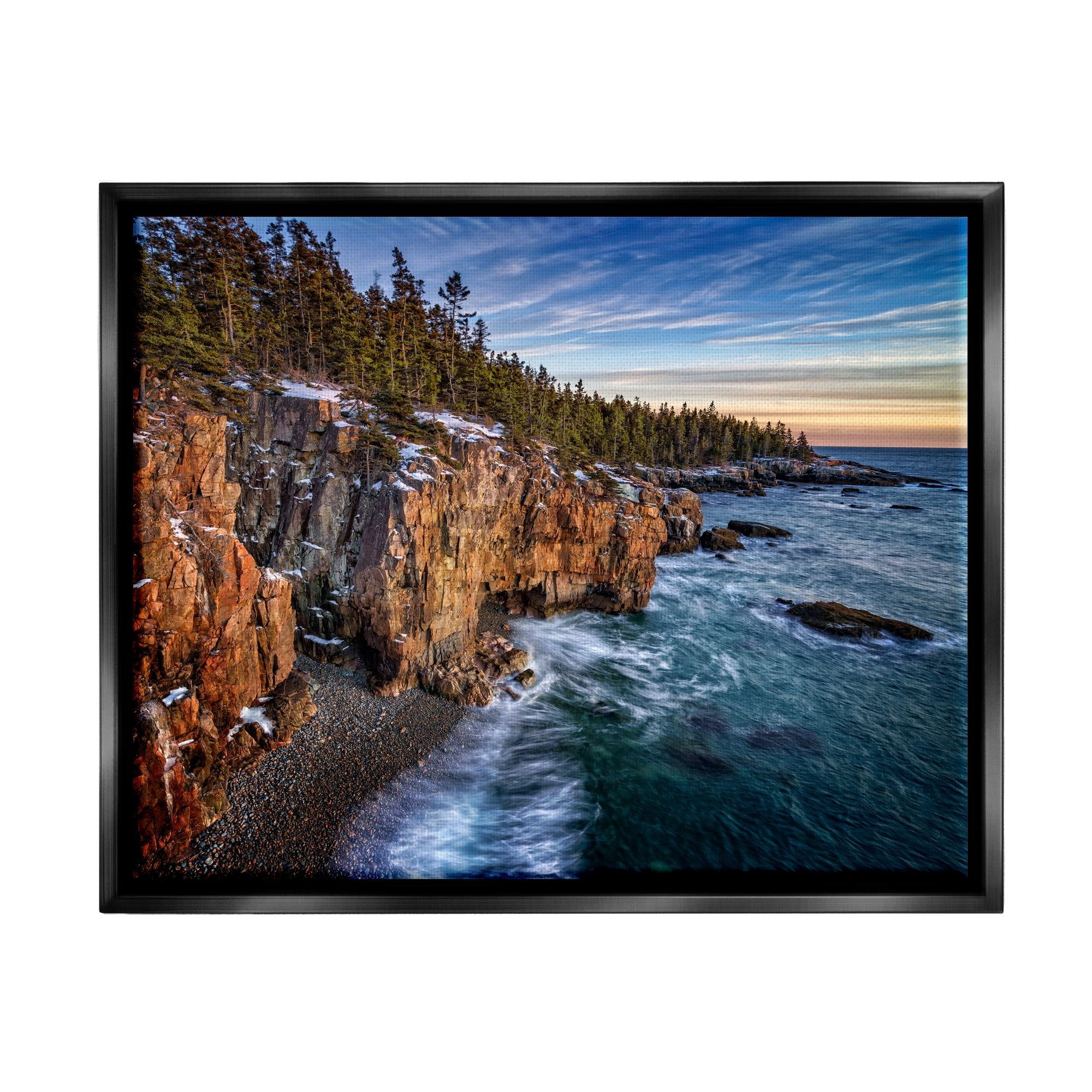 Stupell Snowy Cliffs Ocean Tide Waves Landscape Photography Black Floater Framed Art Print Wall Art