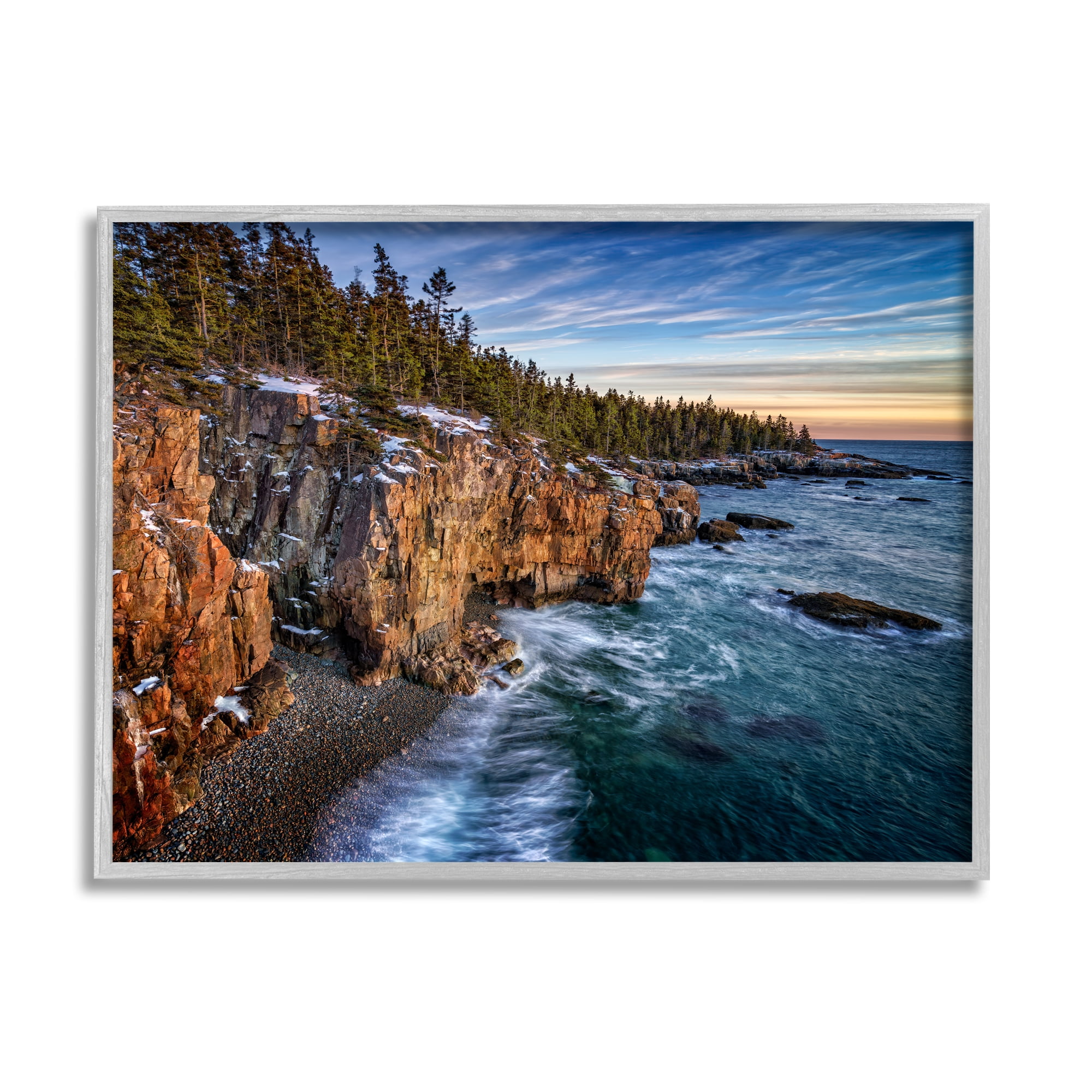 Stupell Snowy Cliffs Ocean Tide Waves Landscape Photography Gray Framed Art Print Wall Art