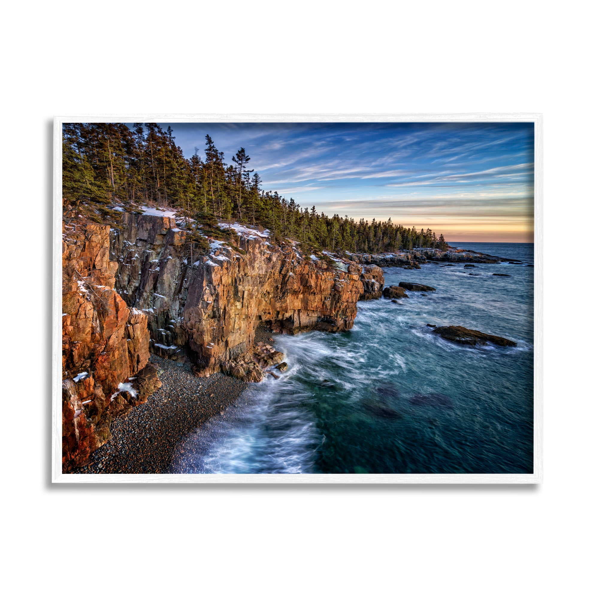 Stupell Snowy Cliffs Ocean Tide Waves Landscape Photography White Framed Art Print Wall Art