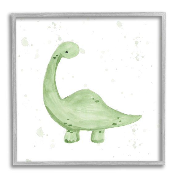 Stupell Soft Green Pastel Dinosaur Animals & Insects Painting Gray Framed Art Print Wall Art