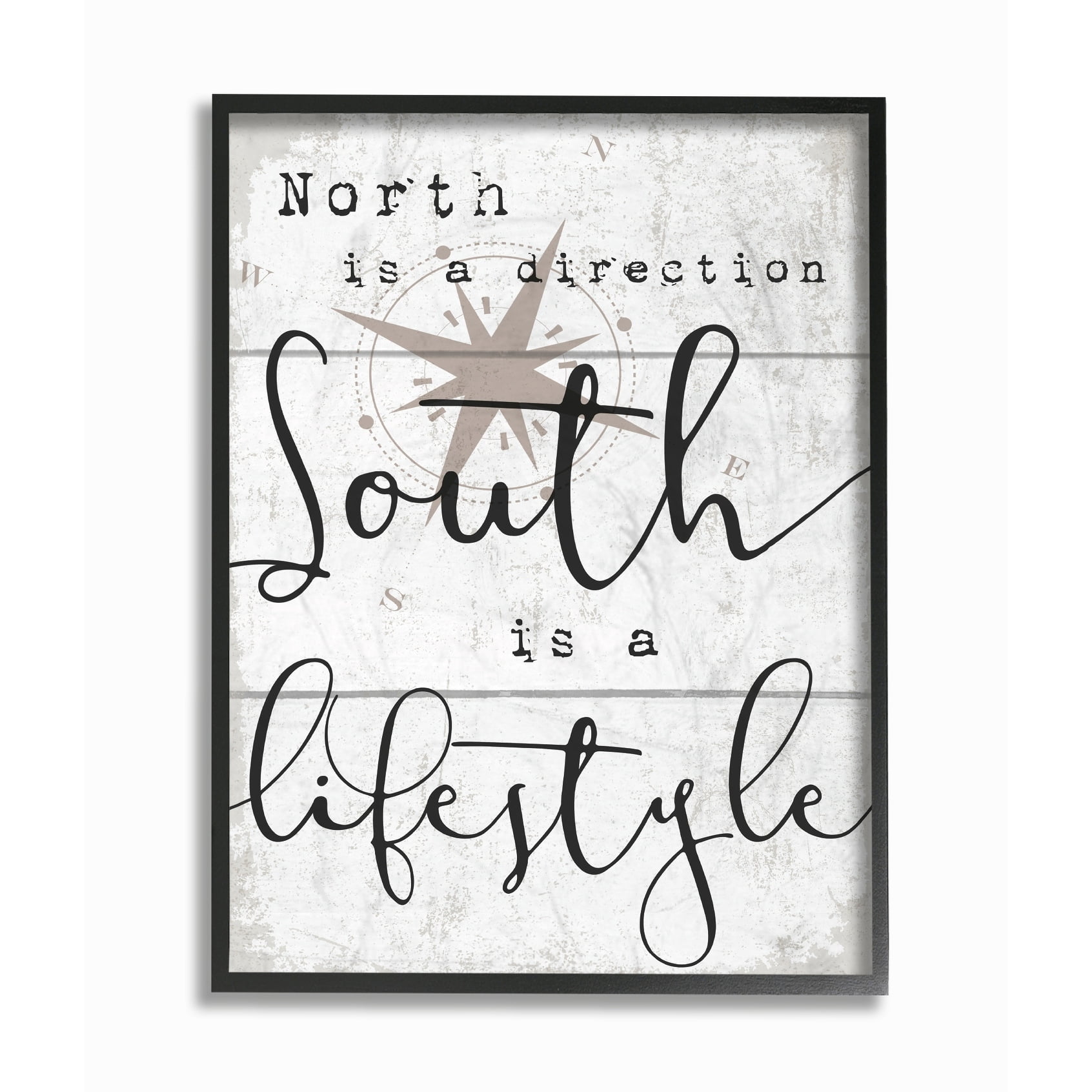 Stupell South Is A Lifestyle Compass White Planked Look, Framed Giclee, 16 x 1.5 x 20, A - Multi-color 11 x 14