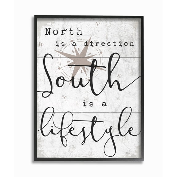 Stupell South Is A Lifestyle Compass White Planked Look, Framed Giclee, 16 x 1.5 x 20, A - Multi-color 16 x 20