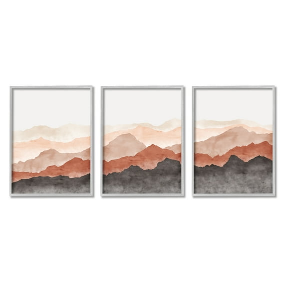 Stupell Southwestern Crags Mountain Peaks Landscape Painting Gray Framed Art Print Wall Art, Set of 3