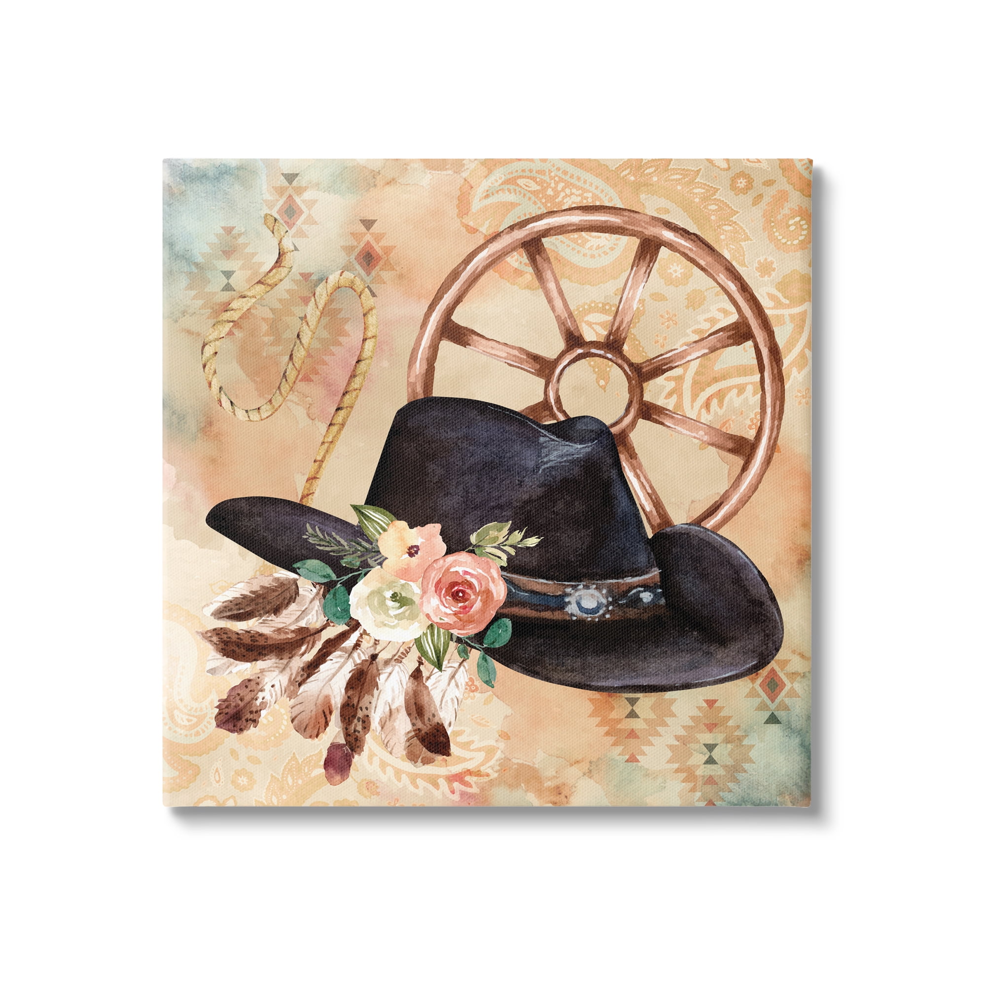 Stupell Southwestern Hat Floral Paisley Beauty & Fashion Painting Gallery Wrapped Canvas Print Wall Art