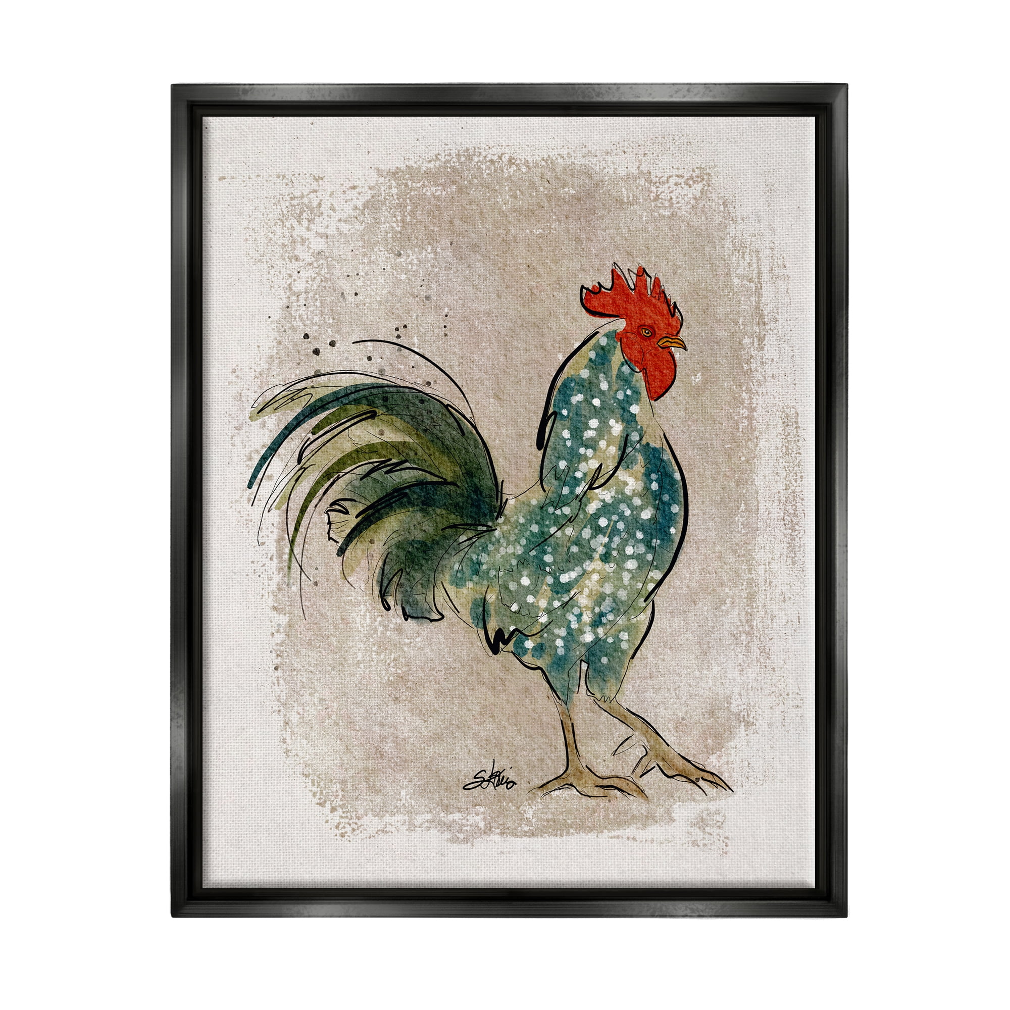 Stupell Speckled Hen Country Bird Animals & Insects Painting Black Floater Framed Art Print Wall Art