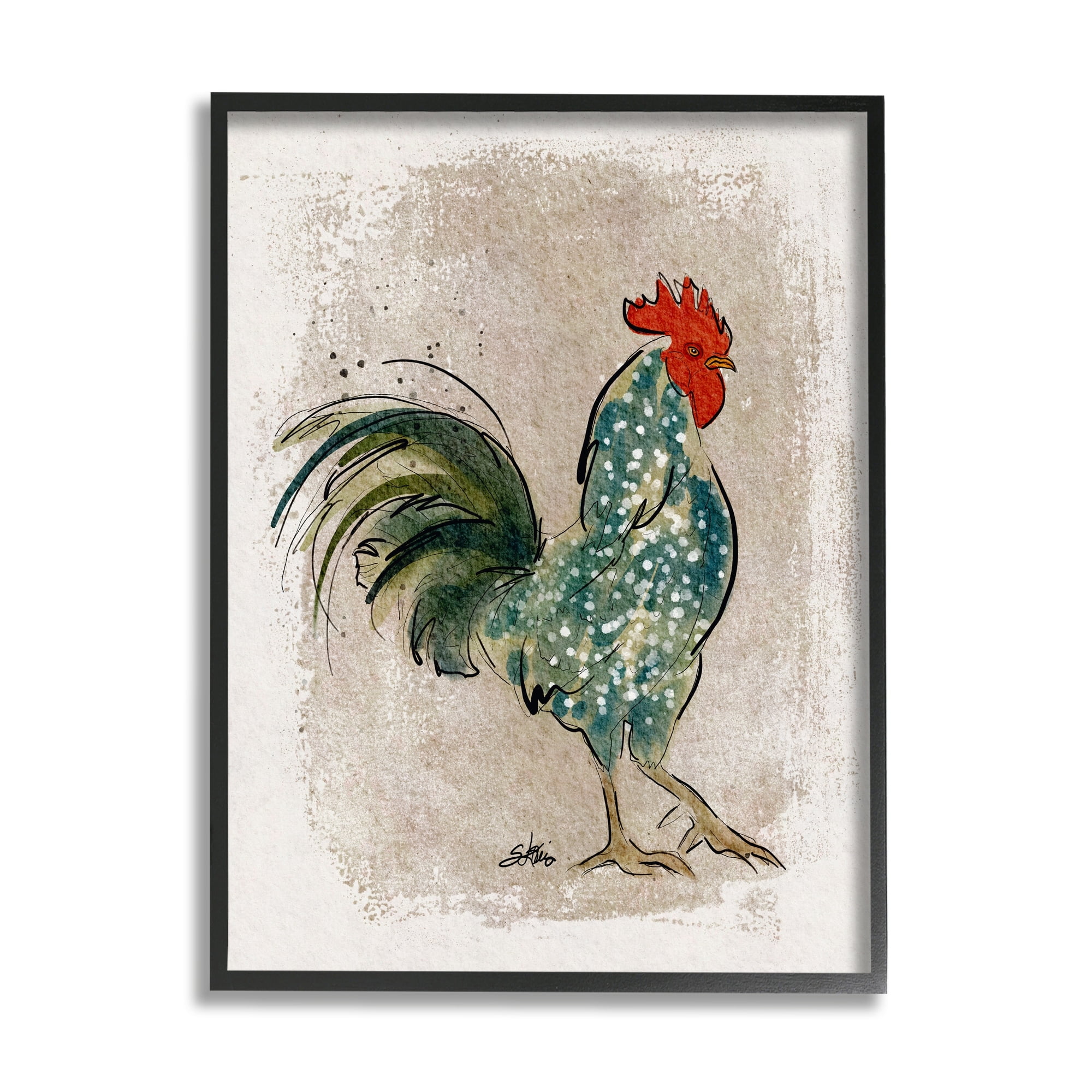 Stupell Speckled Hen Country Bird Animals & Insects Painting Black Framed Art Print Wall Art