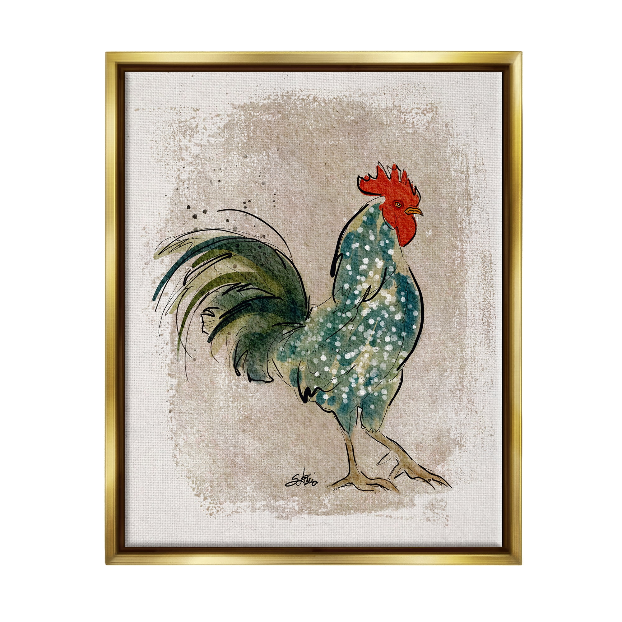 Stupell Speckled Hen Country Bird Animals & Insects Painting Gold Floater Framed Art Print Wall Art