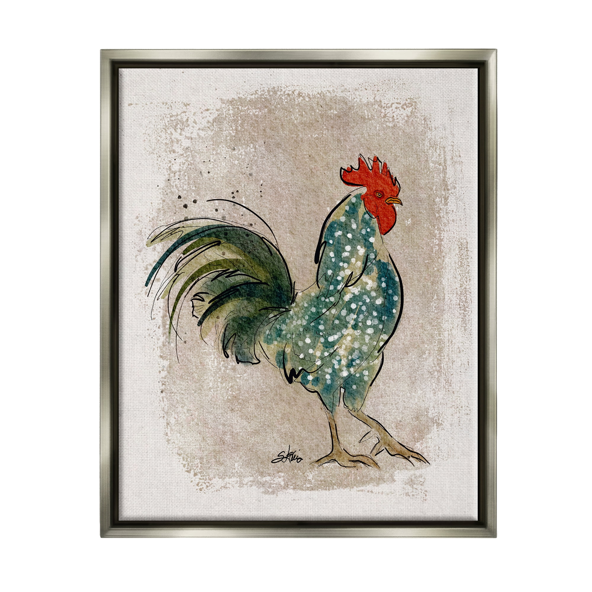Stupell Speckled Hen Country Bird Animals & Insects Painting Gray Floater Framed Art Print Wall Art