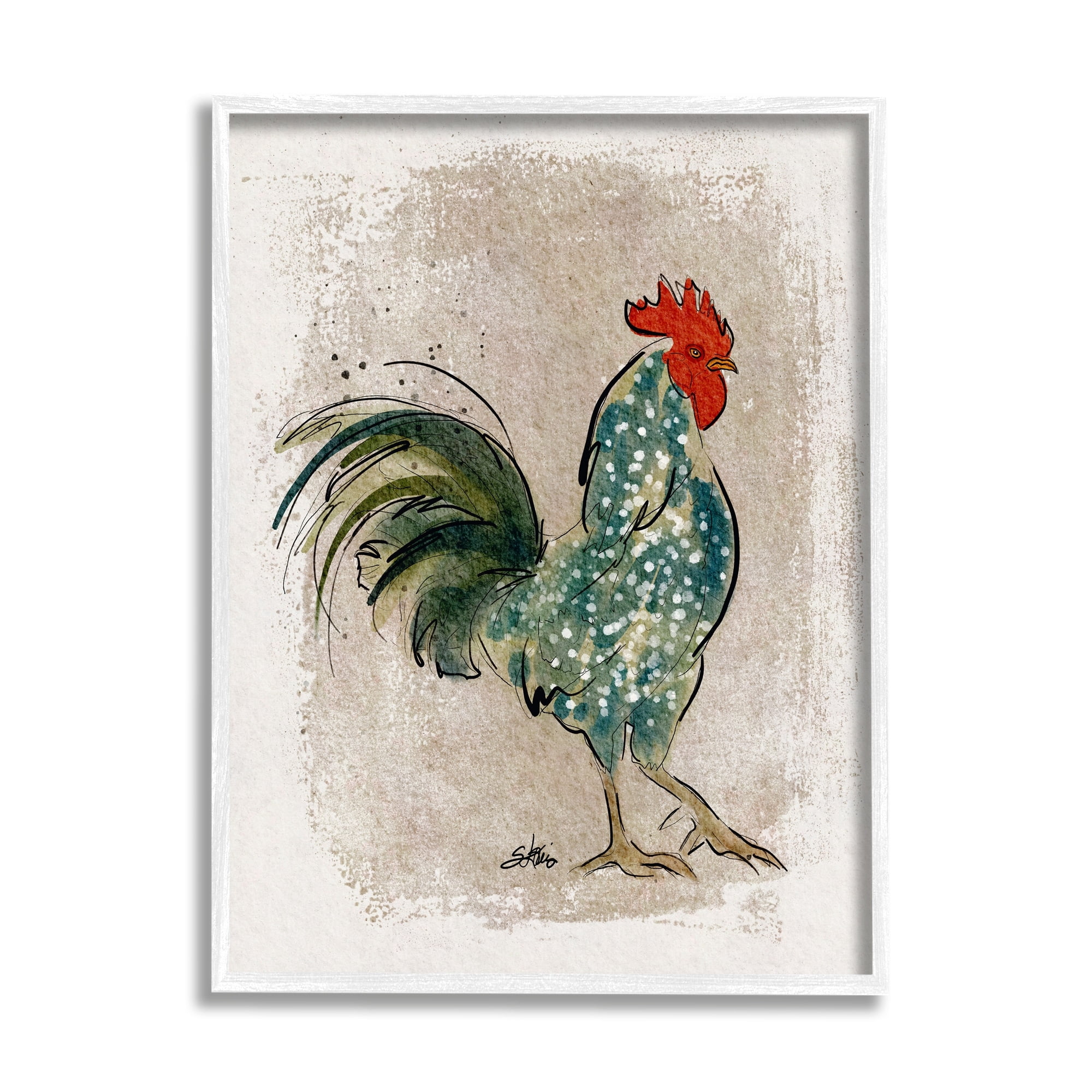 Stupell Speckled Hen Country Bird Animals & Insects Painting White Framed Art Print Wall Art