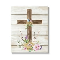 Stupell Spiritual Easter Cross Spring Blossoms Holiday Painting Gallery Wrapped Canvas Print Wall Art