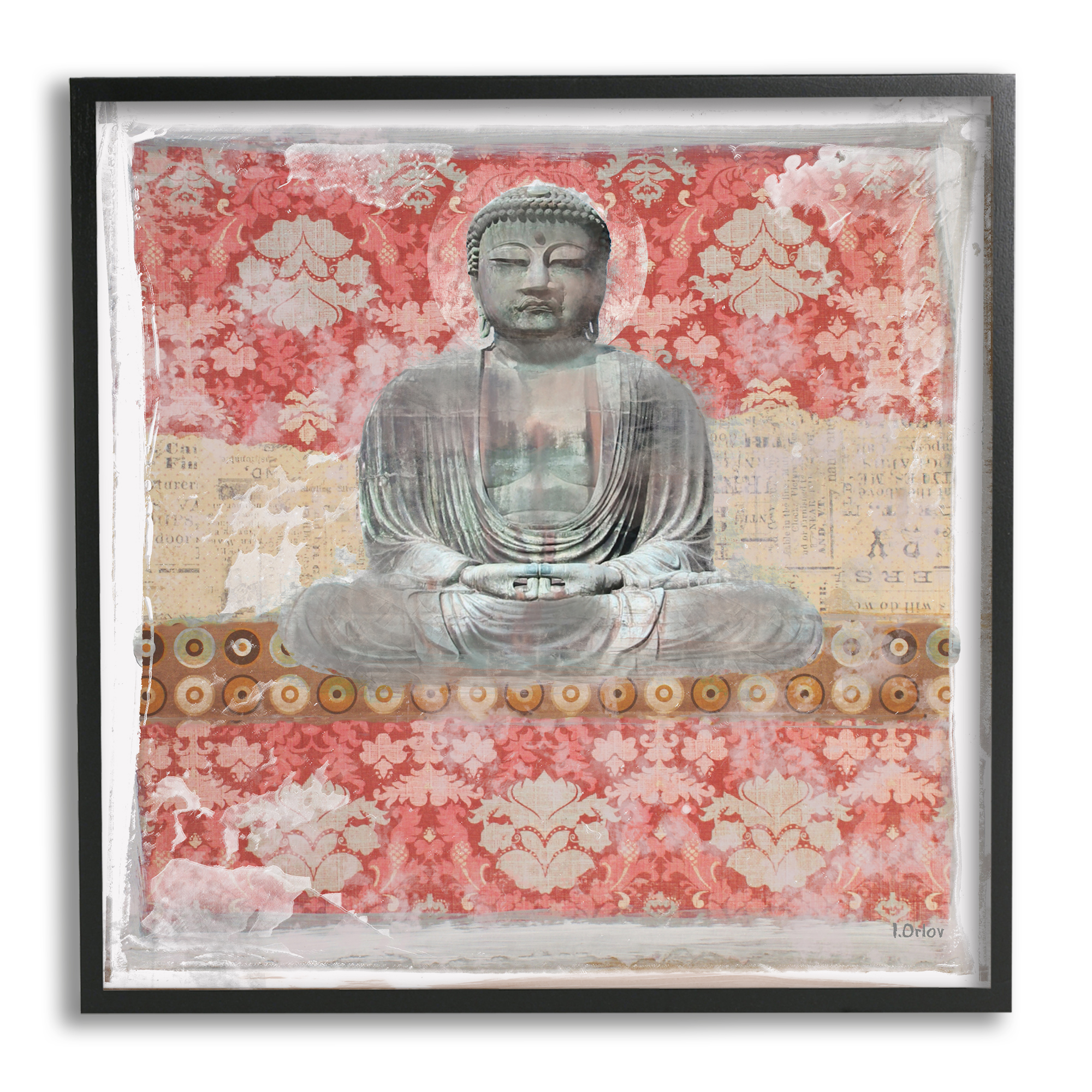 Stupell Spiritual Patterned Buddha Collage Abstract Painting Black Framed Art Print Wall Art