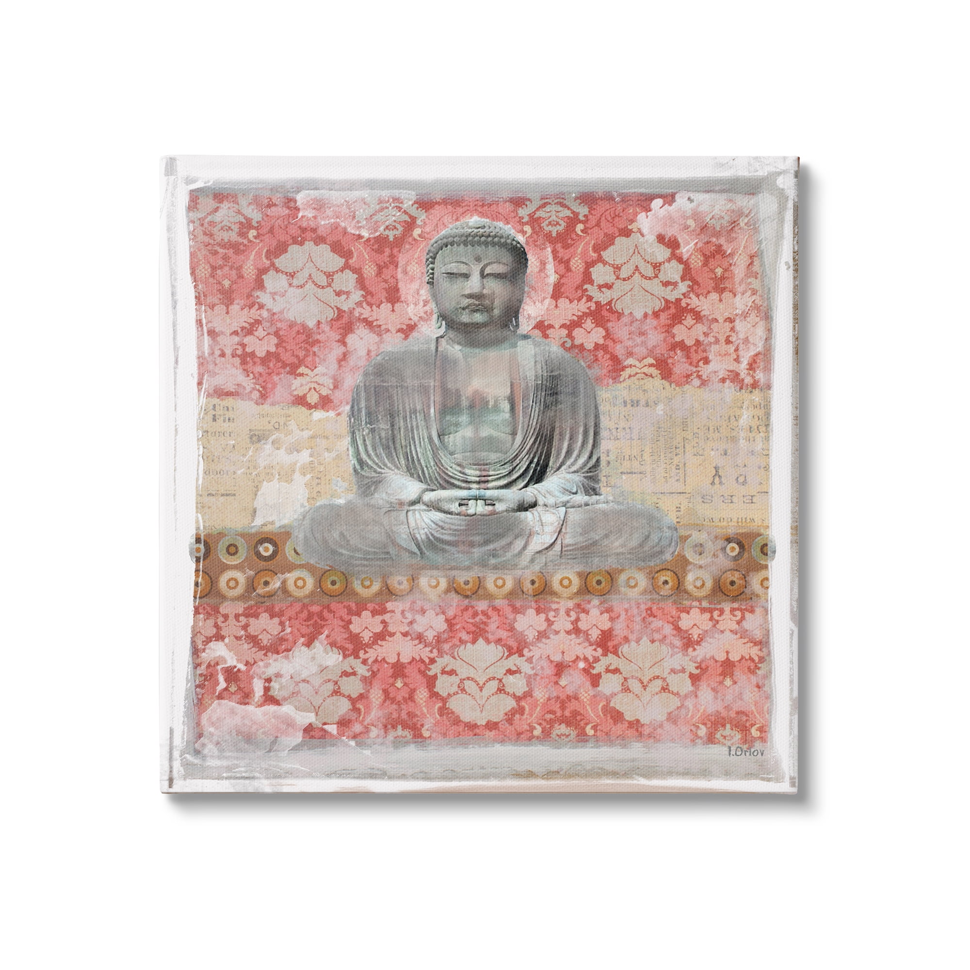 Stupell Spiritual Patterned Buddha Collage Abstract Painting Gallery Wrapped Canvas Print Wall Art