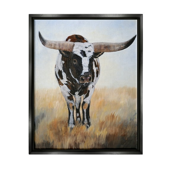 Stupell Spotted Longhorn Cattle Painting Animals & Insects Painting Black Floater Framed Art Print Wall Art