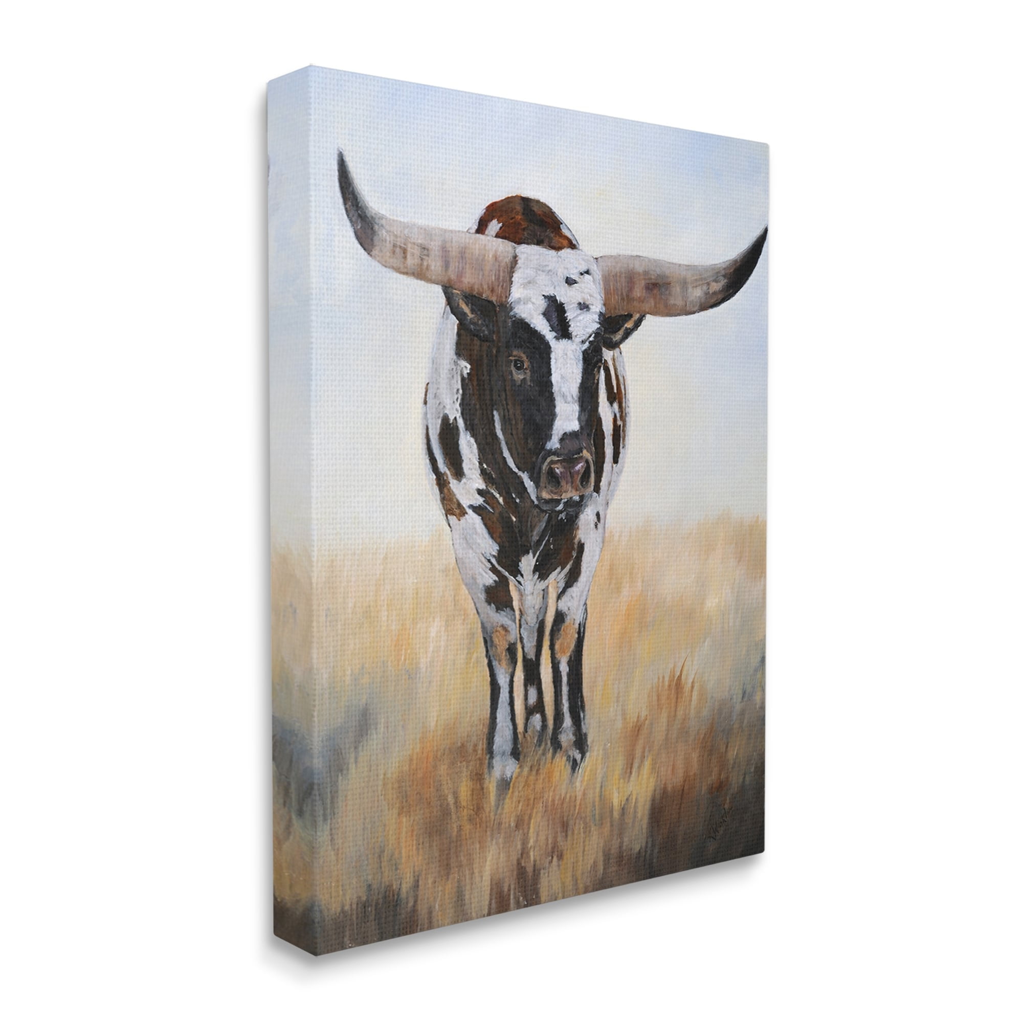 Stupell Spotted Longhorn Cattle Painting Animals & Insects Painting Gallery Wrapped Canvas Print Wall Art