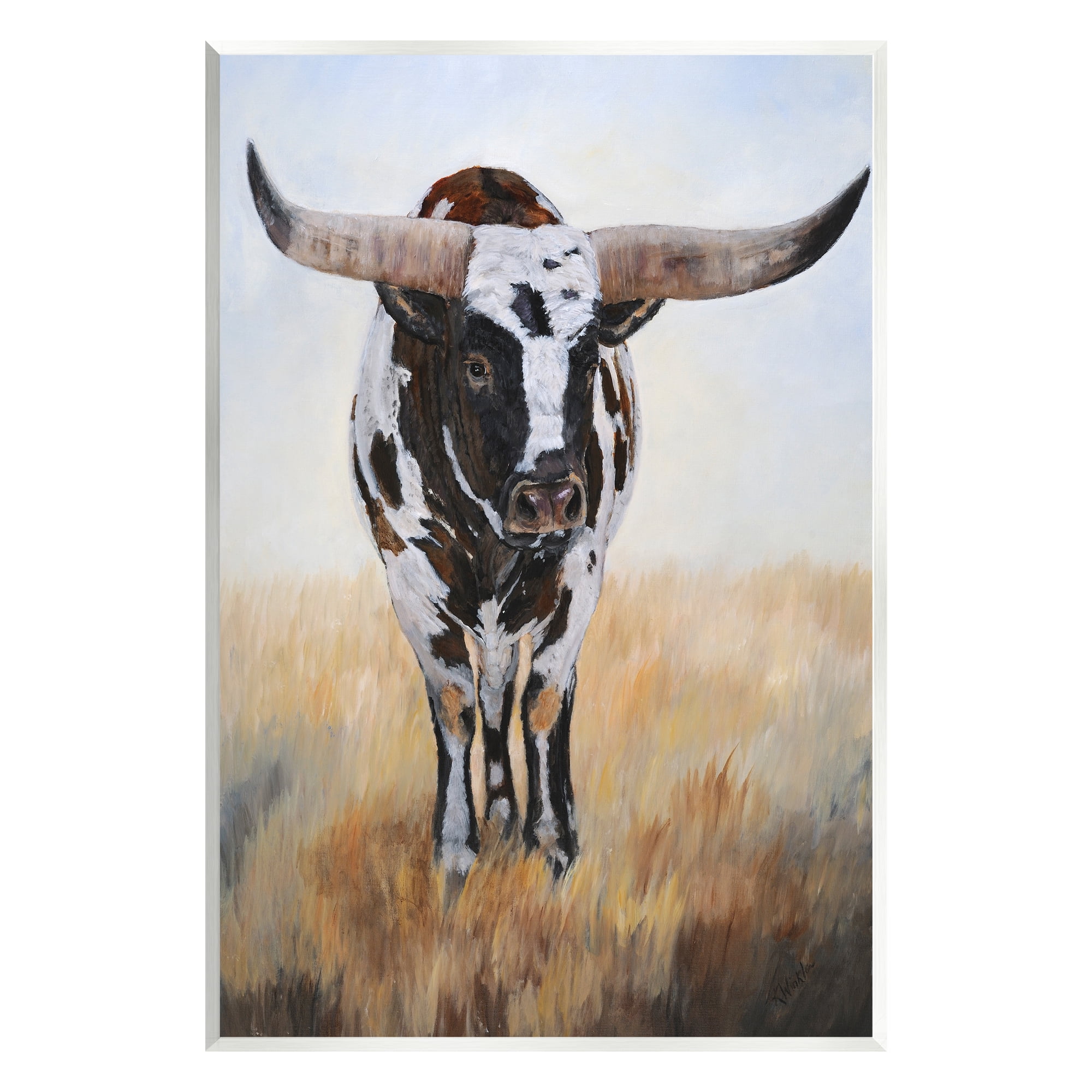 Stupell Spotted Longhorn Cattle Painting Animals & Insects Painting Wall Plaque Unframed Art Print Wall Art