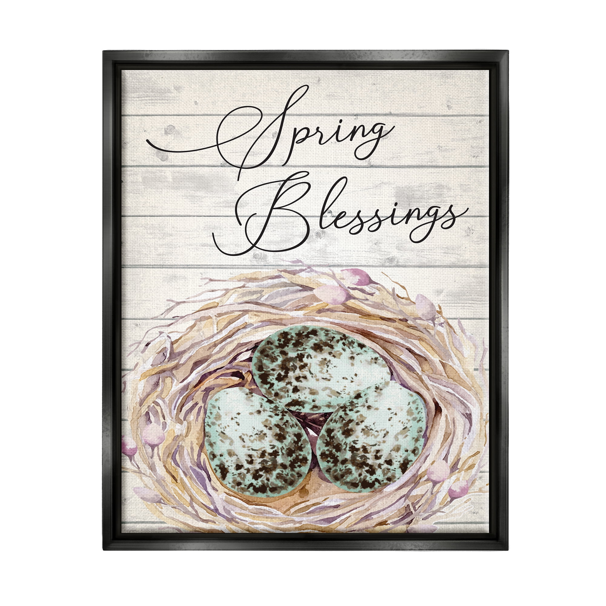 Stupell Spring Blessings Bird Nest Nature Holiday Painting Black Floater Framed Art Print Wall Art