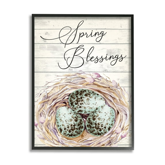 Stupell Spring Blessings Bird Nest Nature Holiday Painting Black Framed Art Print Wall Art