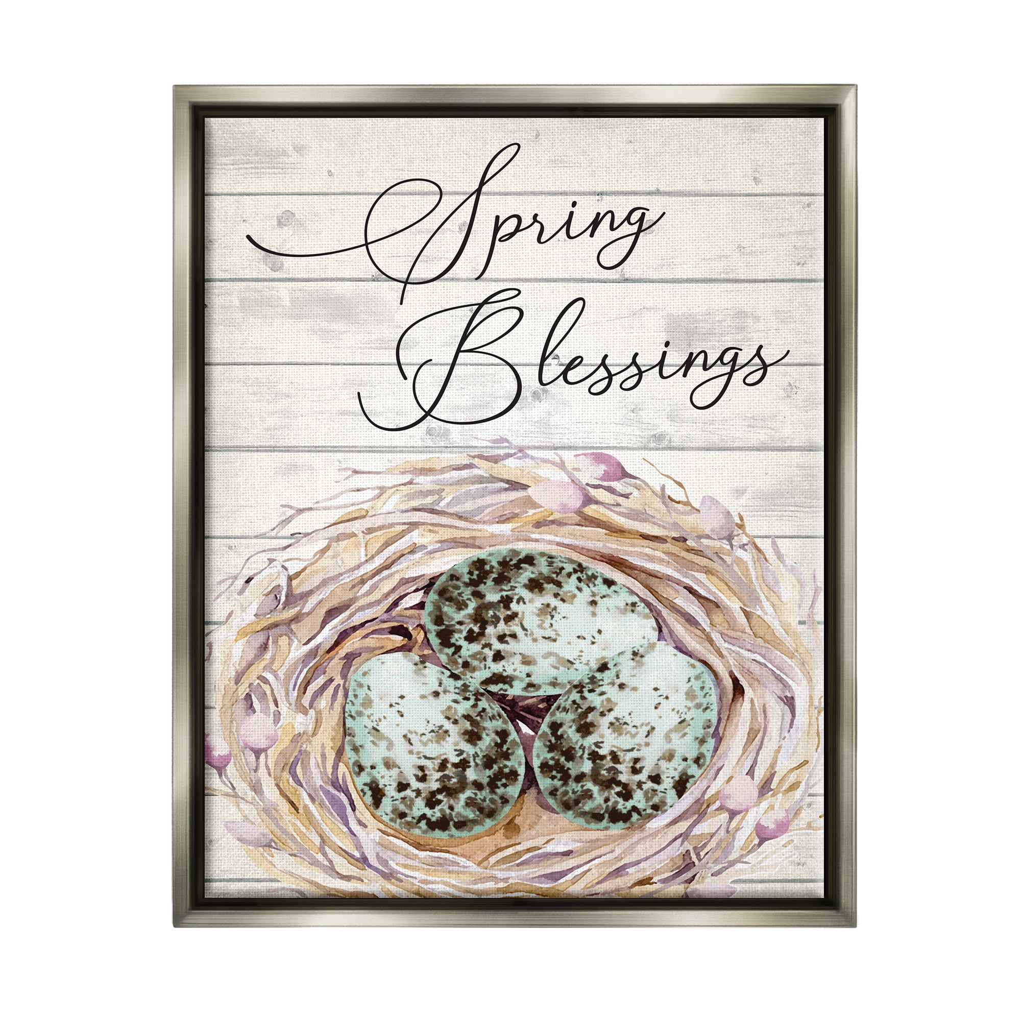 Stupell Spring Blessings Bird Nest Nature Holiday Painting Gray Floater Framed Art Print Wall Art