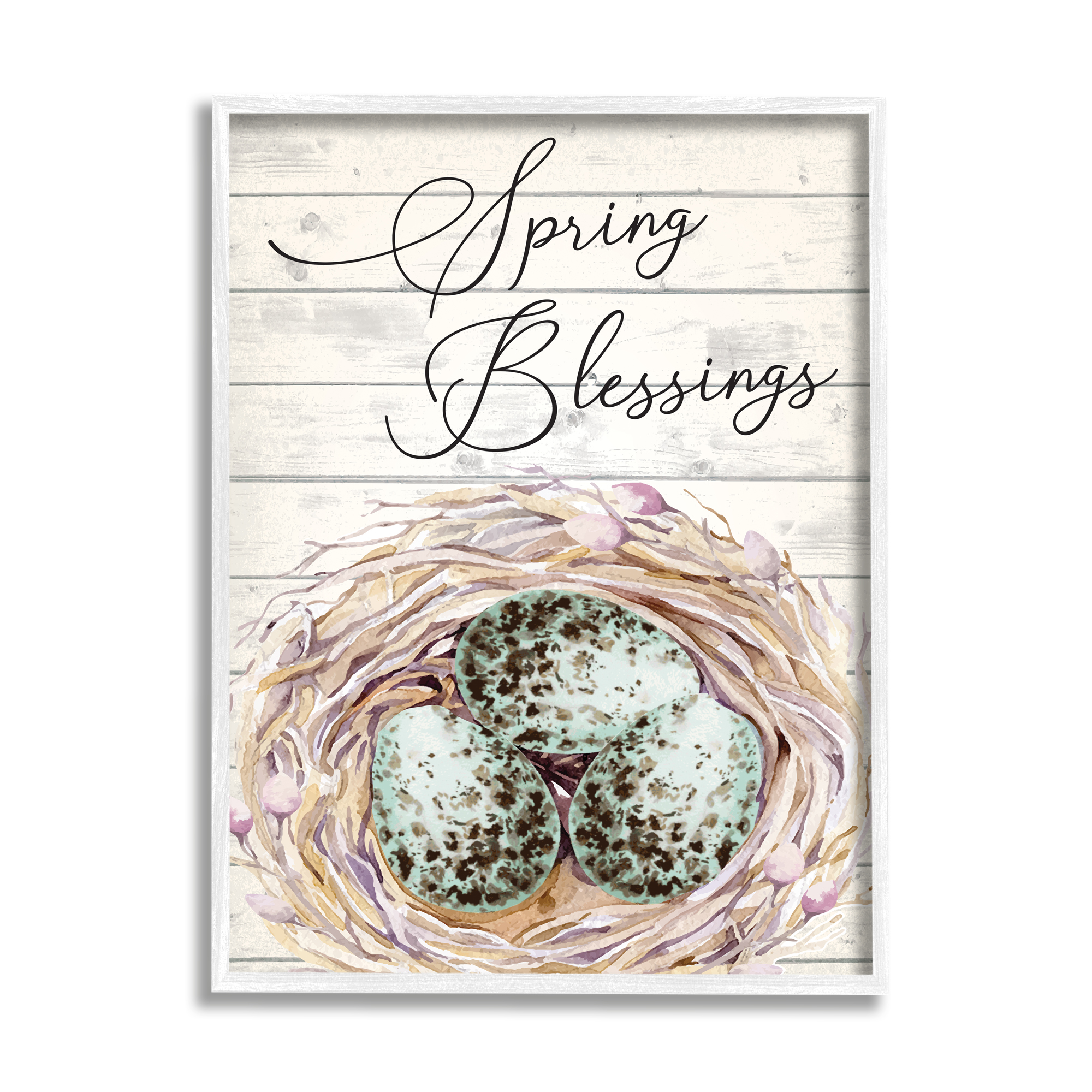 Stupell Spring Blessings Bird Nest Nature Holiday Painting White Framed Art Print Wall Art