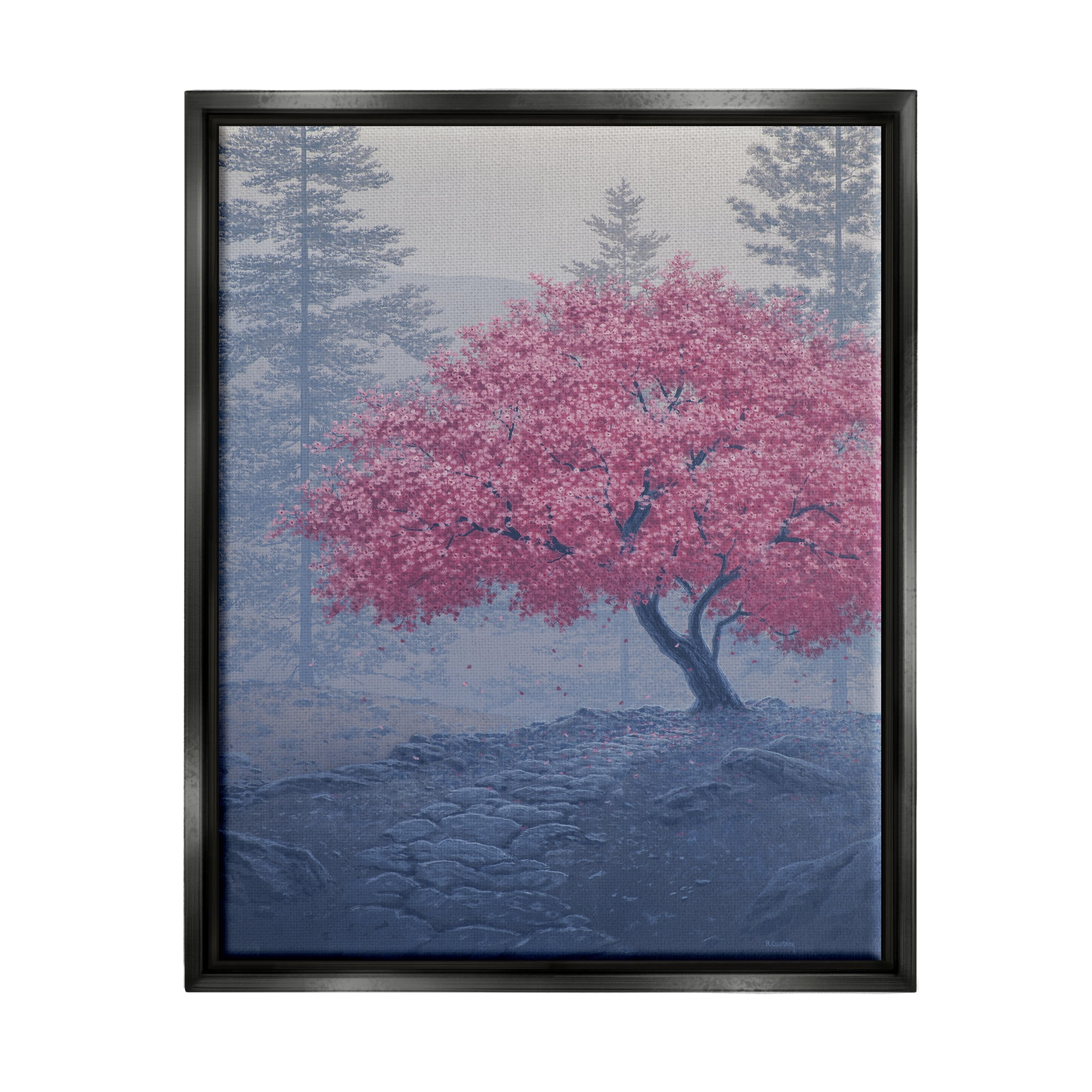 Stupell Spring Cherry Blossom Foggy Path Landscape Photography Black Floater Framed Art Print Wall Art