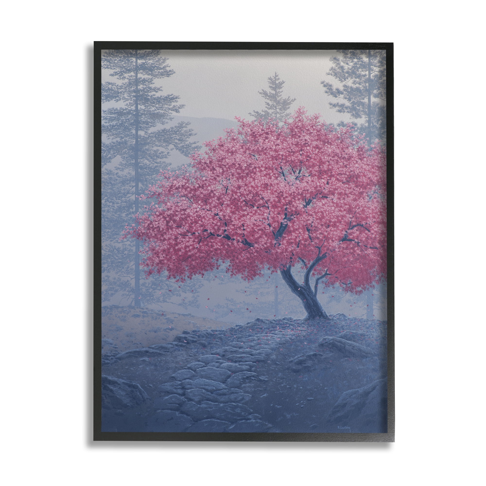 Stupell Spring Cherry Blossom Foggy Path Landscape Photography Black Framed Art Print Wall Art