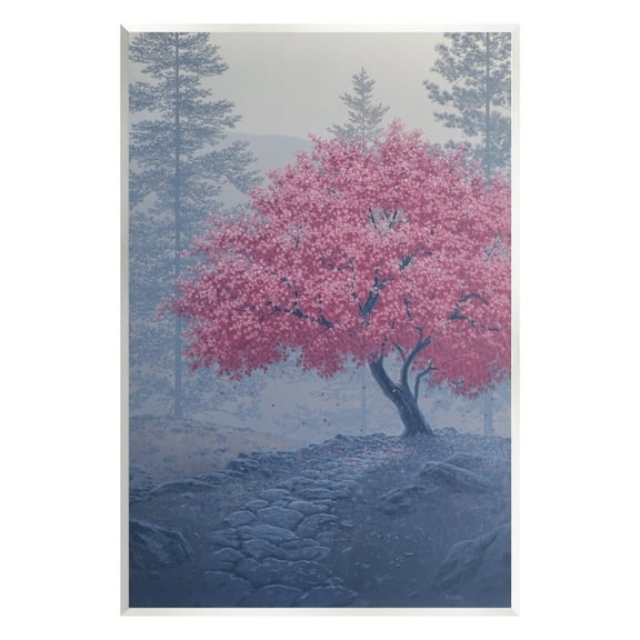 Stupell Spring Cherry Blossom Foggy Path Landscape Photography Wall Plaque Unframed Art Print Wall Art