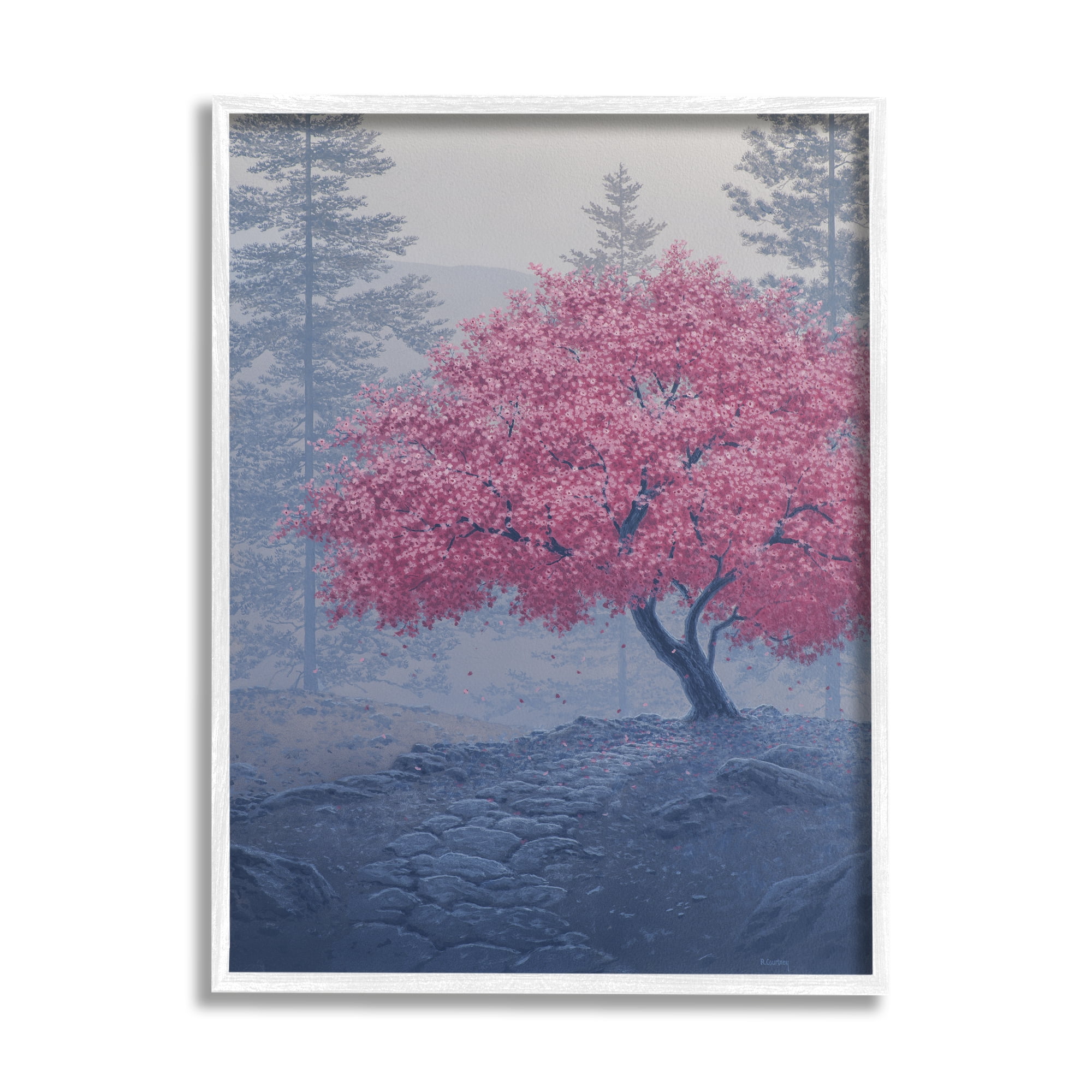 Stupell Spring Cherry Blossom Foggy Path Landscape Photography White Framed Art Print Wall Art