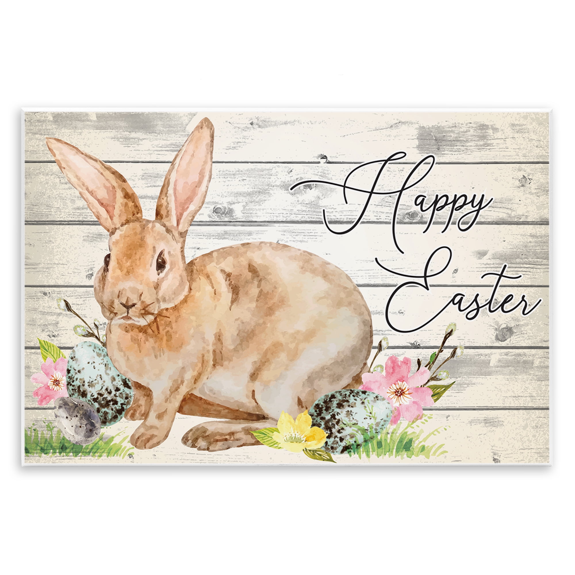 Spring Floral Happy Easter Bunny Wall Plaque Art, 15 x 10, By Nicole DeCamp